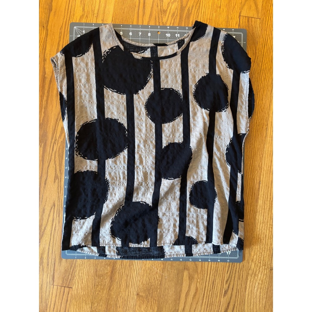 Womens Abstract Geometric Polka Dot Stripe Boxy Blouse Black Taupe Small - Picture 4 of 4